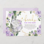 Lila Gold Floral Elephant Books für Baby Girl Begleitkarte (Vorne/Hinten)