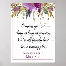 Lila Gold Floral No Seetest Plan Hochzeit Zeichen Poster
