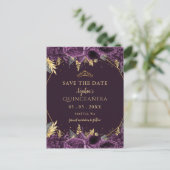 Lila Gold Floral Quinceñera Save the Date Ankündigungspostkarte (Stehend Vorderseite)