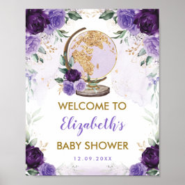Lila Gold Floral Reiseerlebnis Baby Dusche Poster