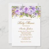 Lila Gold Floral Rose Kinderdusche Einladung (Vorderseite)
