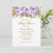 Lila Gold Floral Rose Kinderdusche Einladung (Stehend Vorderseite)