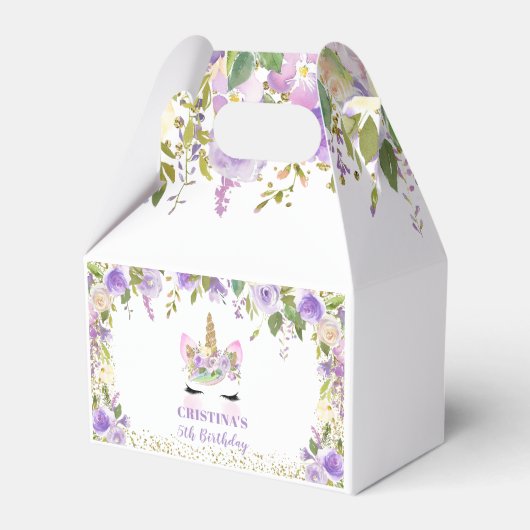 Lila Gold Floral Unicorn Geburtstagsgeschenk Box Geschenkschachtel (Vorderseite)