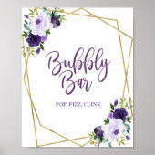 Lila Gold Floral Water Bubbly Bar Sign Poster (Vorne)