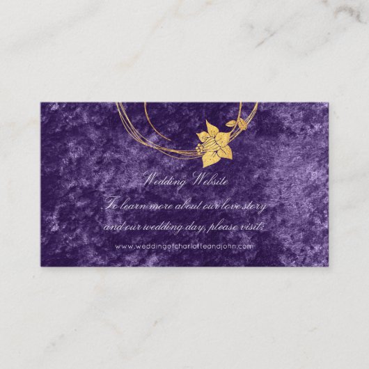 Lila Gold Floral Wedding Website Velvet Violet Begleitkarte (Vorderseite)