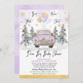Lila Gold Floral Winter Drive mit Baby-Dusche Einladung