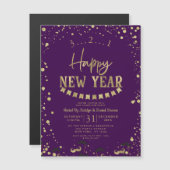 Lila & Gold Foil Confetti Silvester Party Magnetkarte (Vorne/Hinten)