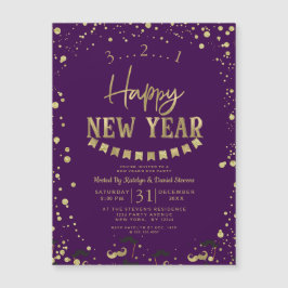 Lila & Gold Foil Confetti Silvester Party Magnetkarte