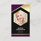 Lila Gold Foil Model Acress QR Code Foto Visitenkarte (Vorderseite)