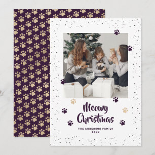 Lila Gold Foto Meowy Weihnachtskarte Feiertagskarte