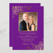 Lila & Gold Foto & QR Code Extravagant Hochzeit Einladung (Vorne/Hinten)