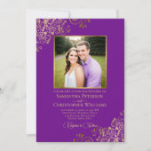 Lila & Gold Foto & QR Code Extravagant Hochzeit Einladung (Vorderseite)