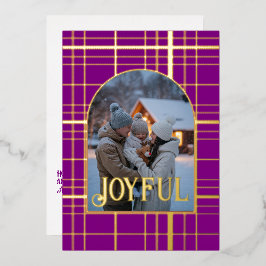 Lila & Gold Gingham Weihnachtsfeiertag Foto Folien Feiertagskarte