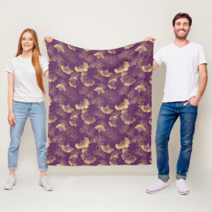 Lila Gold Ginkgo Blätter Elegante Botanik Fleecedecke
