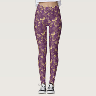 Lila Gold Ginkgo Blätter Elegante Botanik Leggings