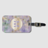 Lila Gold Glam Aquamarin Abstrakt Monogram Gepäckanhänger (Vorderseite (Horizontal))