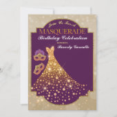 Lila Gold Glam Birthday Masquerade Einladung (Vorderseite)