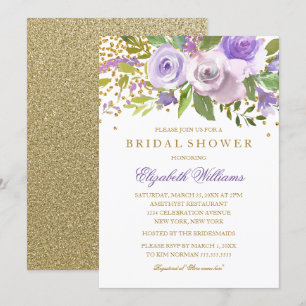 Lila Gold Glanz Blumen Hochzeitseinladung Einladung