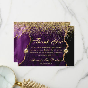 Lila Gold Glitter Achat Hochzeit Dankeskarte