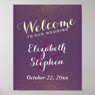 Lila Gold & Glitter Funkeln Hochzeitsschild Poster