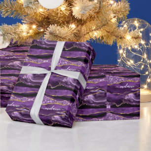 Lila Gold Glitter Geschenkpapier mit individuellem