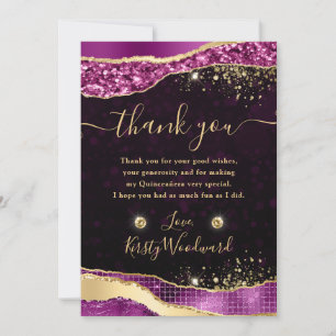 Lila & Gold Glitter Glam Tränen Quinceanera Dankeskarte