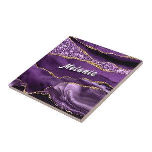 Lila Gold Glitter Keramikfliese Geschenk mit indiv
