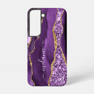 Lila Gold Glitter Marmor Benutzerdefinierter Name  Samsung Galaxy Hülle