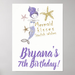 Lila Gold Glitter Meerjungfrau Geburtstagsfeier Wi Poster