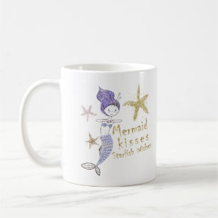 Lila Gold Glitter Meerjungfrau Wünsche Seestern Kü Kaffeetasse