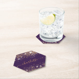 Lila Gold Glitter Namensschrift Untersetzer