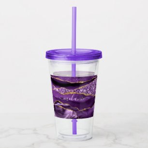 Lila Gold Glitzer Acrylic Tumbler Individuelle Nam Acryltrinkbecher