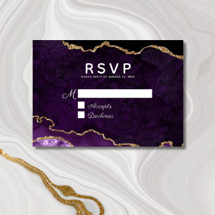 Lila Gold Glitzer Agate Geode Wedding RSVP Karte