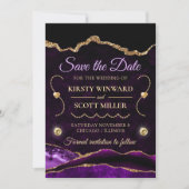 Lila Gold Glitzer Agate und Marmor Save the Date Einladung (Vorderseite)
