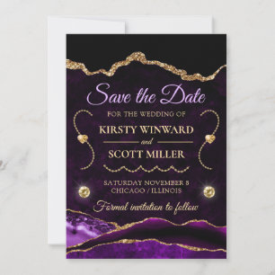Lila Gold Glitzer Agate und Marmor Save the Date Einladung