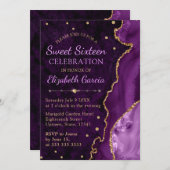 Lila & Gold Glitzer Agate und Marmor Sweet 16 Einladung (Vorne/Hinten)