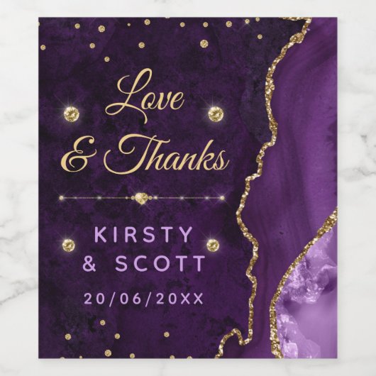 Lila & Gold Glitzer Agate und Marmorhochzeit Weinetikett (Einzelnes Label)