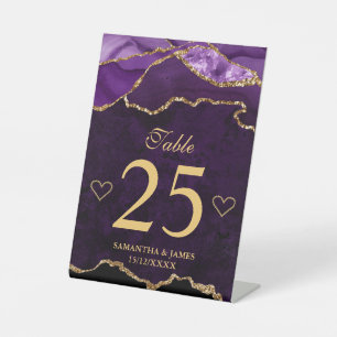 Lila Gold Glitzer Agate Wedding Tischnummer Sockelschild