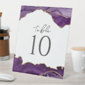 Lila Gold Glitzer Agate Wedding Tischnummer Sockelschild (In Situ)