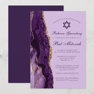 Lila Gold Glitzer Bat Mitzvah Party Einladung