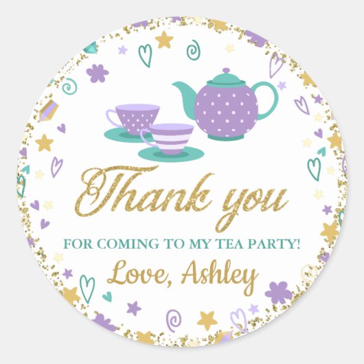 Lila Gold Glitzer Birthday Tee Party Vielen Dank Runder Aufkleber (Vorderseite)
