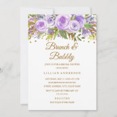 Lila Gold-Glitzer-Blumenbrunch mit Rose Einladung (Vorderseite)