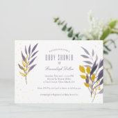Lila Gold Glitzer Botanical Baby Dusche Einladung (Stehend Vorderseite)