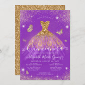 Lila Gold Glitzer Butterfly Gourmet Quinceanera Einladung (Vorne/Hinten)