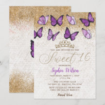 Lila Gold Glitzer Butterfly Sweet 16