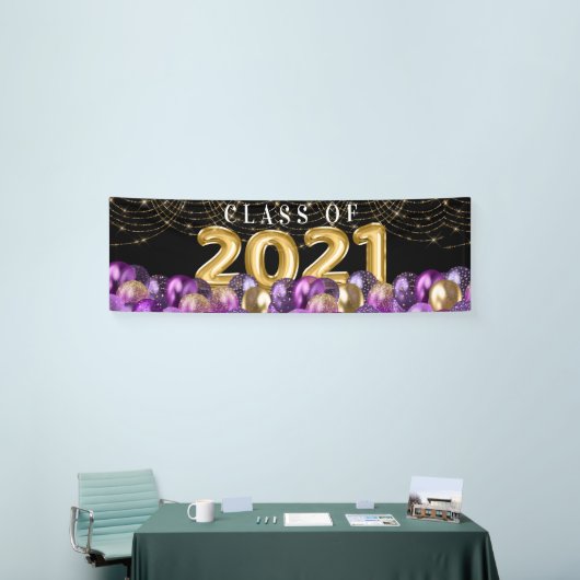 Lila Gold Glitzer Class 2021 Abschluss Banner (Messeveranstaltung)