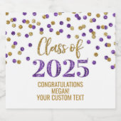 Lila Gold Glitzer Class 2025 Abschluss Schaumweinetikett (Einzelnes Label)