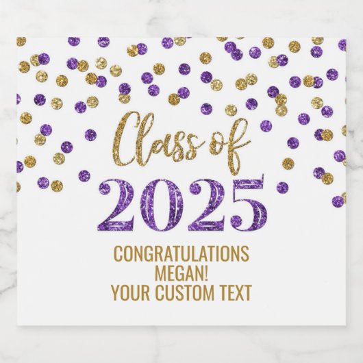 Lila Gold Glitzer Class 2025 Abschluss Schaumweinetikett (Einzelnes Label)