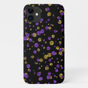 Lila Gold Glitzer Confetti auf Black Phone Case