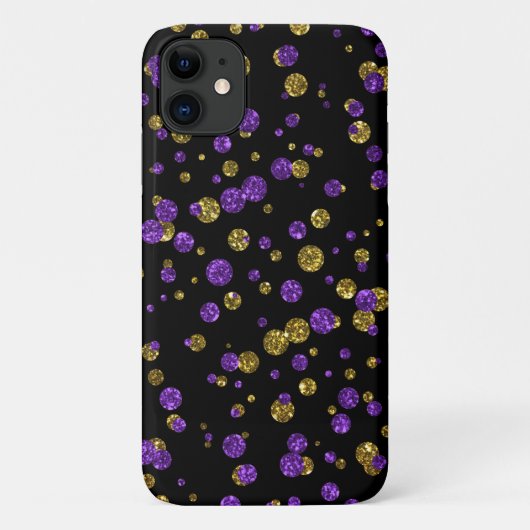 Lila Gold Glitzer Confetti auf Black Phone Case (Rückseite)
